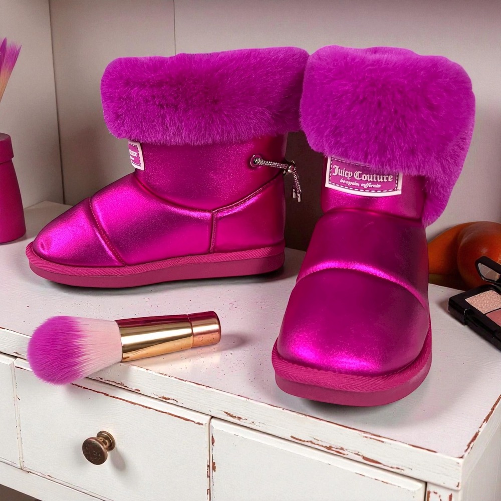 Juicy Couture Pink Metallic Faux Fur Lined Maximalist Winter Boots Size 6